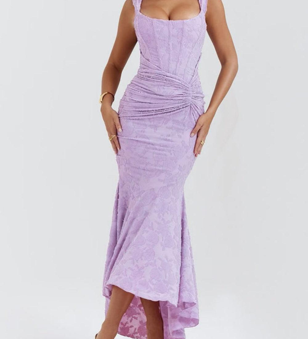 Giulia | Abito maxi floreale blu campanula
