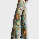 Fiorella – Jeans a gamba larga con stampa floreale retrò