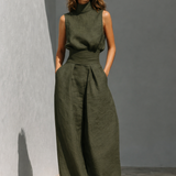 Maria - Completo di canotta e pantaloni larghi in cotone e lino minimalista per donna