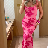 Xavina - Abito con cinturino annodato e fiori rosa