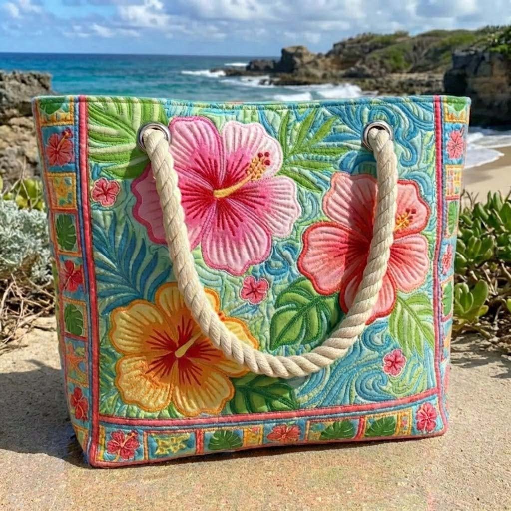 Borsa Mare Floreale Trapuntata Fiore Tropicale – L e XL