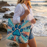 Borsa da Spiaggia con Motivo Impronte di Zampa – L e XL