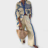 Inês - Completo Stampato Blu Pesce