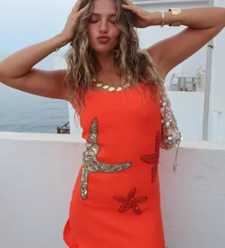 Valencia - Abito mini senza maniche con paillettes e stelle
