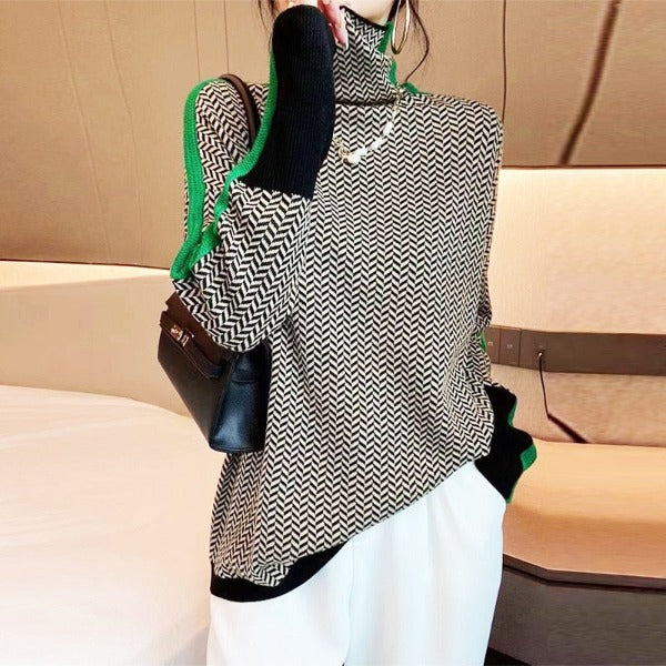 Éléonore | Maglione Collo Alto Luxe in Chevron