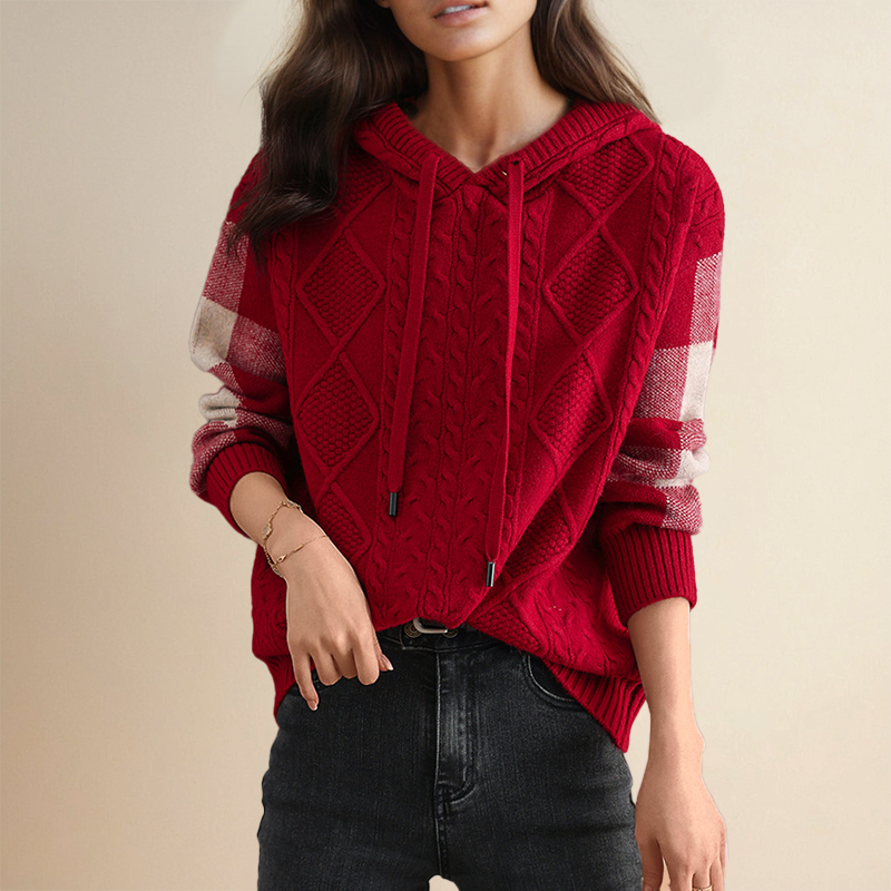 Julie | Maglione con Cappuccio in Maglia a Treccia