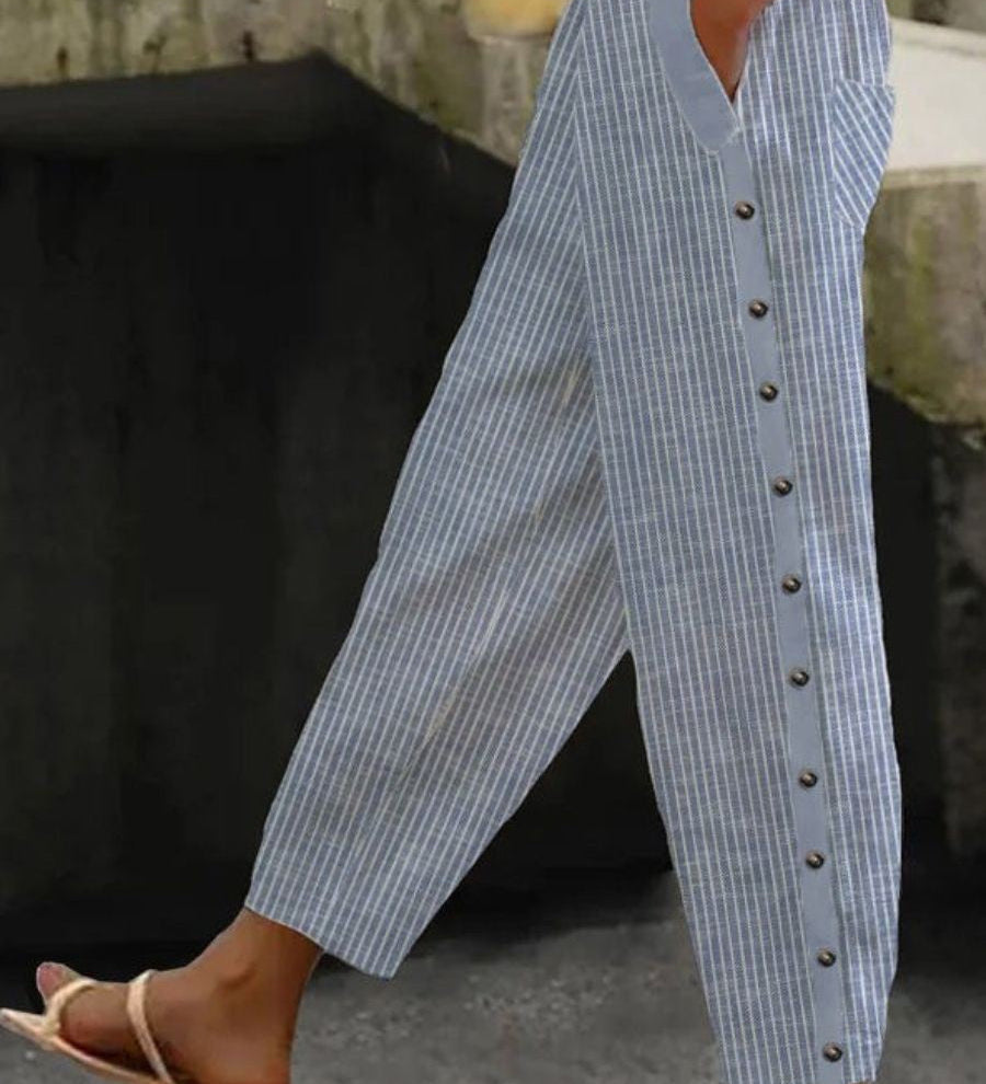 Linaya - Pantaloni con bottoni a righe