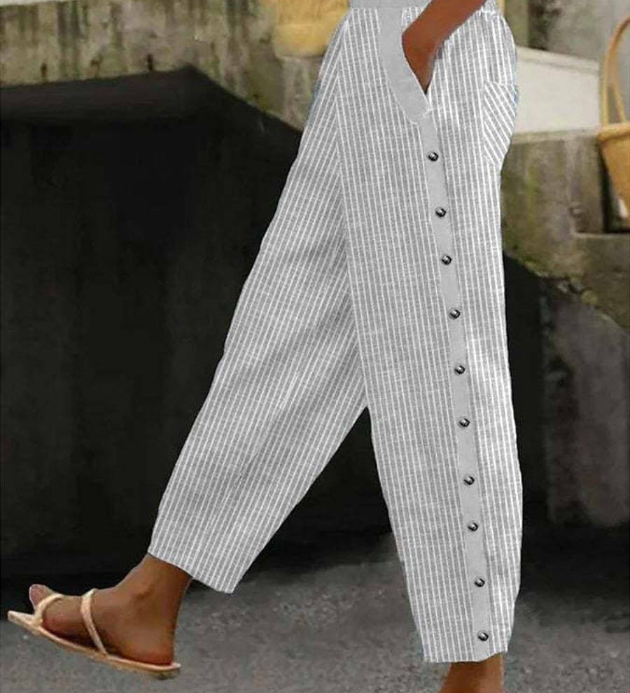 Linaya - Pantaloni con bottoni a righe