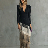 Alessia - Elegante abito midi con maniche a frange