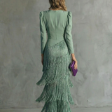Alessia - Elegante abito midi con maniche a frange
