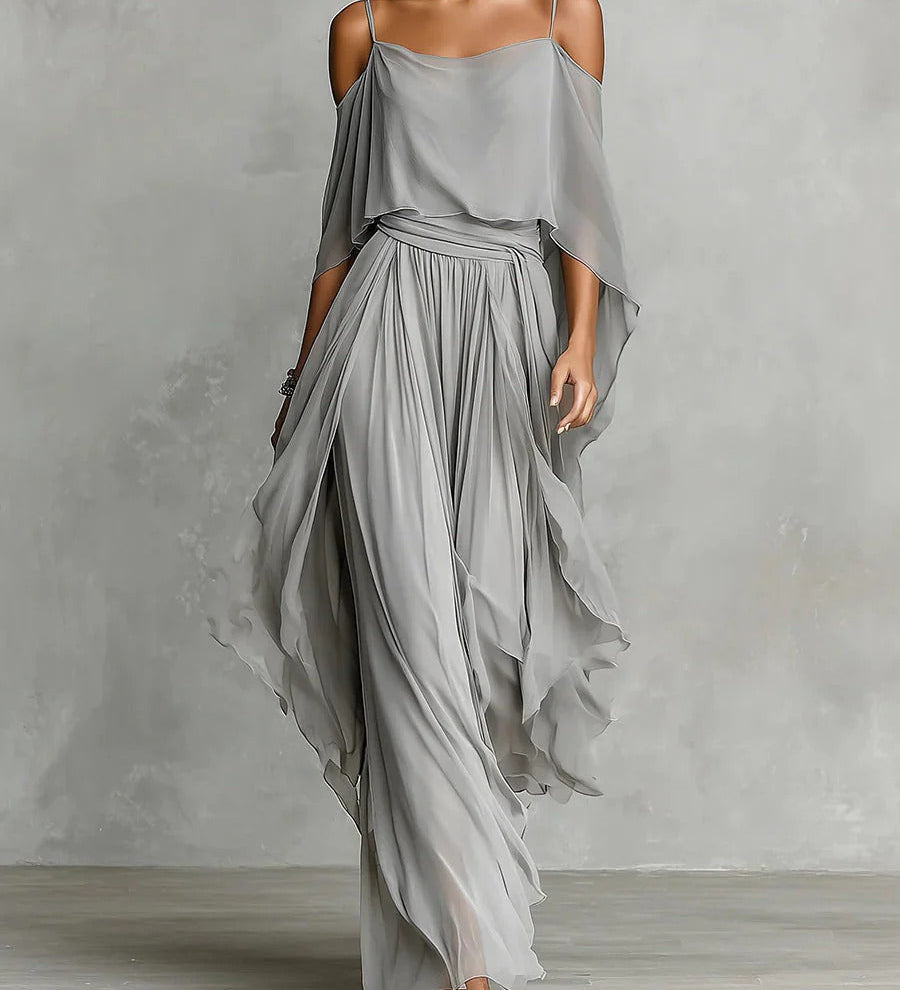 Isabela | Completo fluido grigio con top a spalline e pantaloni leggeri