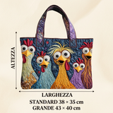Borsa Donna con cinque galline colorate – Due Misure