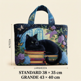 Borsa Artigianale gatto nero sui libri – Idea Regalo