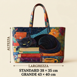Borsa Donna con gatto nero, libri e tazze – Due Misure